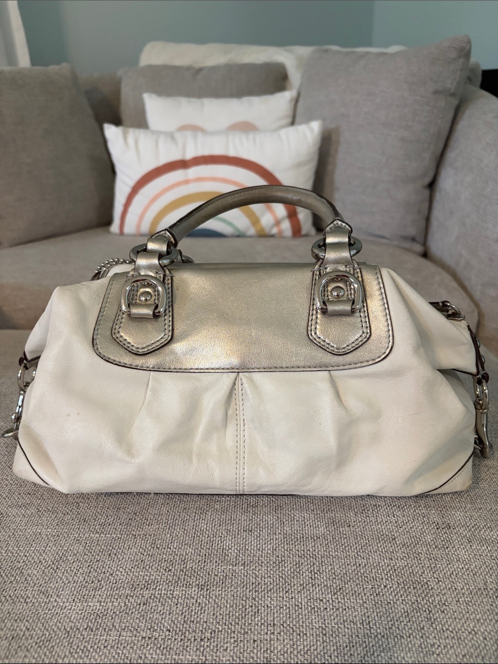 Coach Cream Satchel with Metallic Silver Accents - Picture 7 of 8